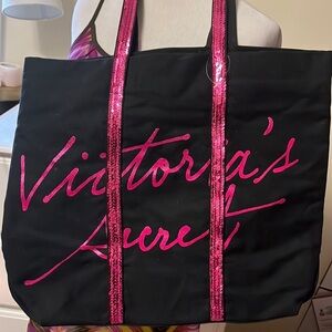 Victoria’s Secret black canvas and pink, sequin, tote bag, fully lined, new